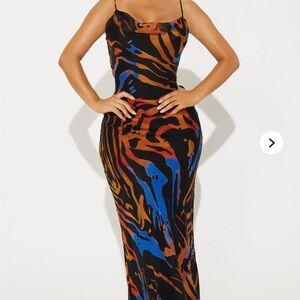Fashion Nova Vibrant Blue and Orange Maxi Dress